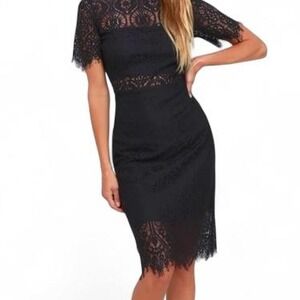 Lulus Remarkable Black Sheer Lace Short‎ Sleeve Mini Dress - Size M